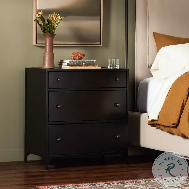 Belmont Black Large Storage 3 Drawer Nightstand