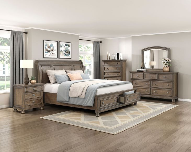 Bethel Wire Brushed Antique Brown Storage Platform Bedroom Set