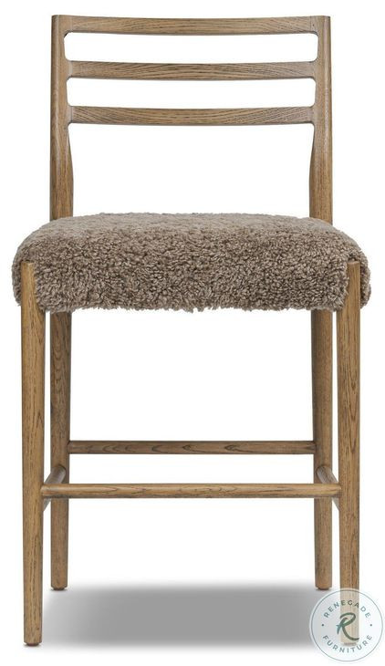Glenmore Smoked Oak and Taupe Shearling Counter Height Stool