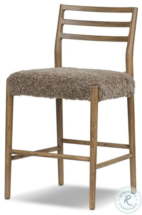 Glenmore Smoked Oak and Taupe Shearling Counter Height Stool