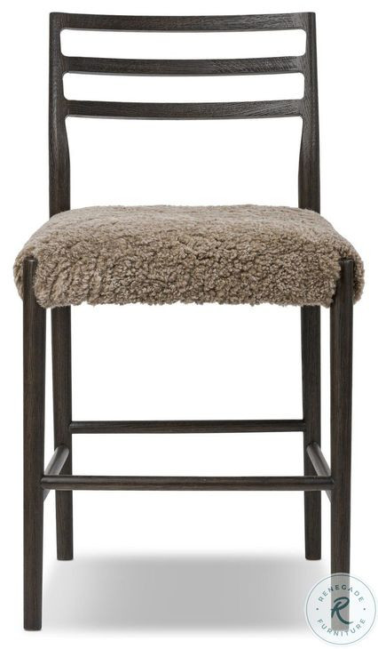 Glenmore Light Carbon and Taupe Shearling Counter Height Stool