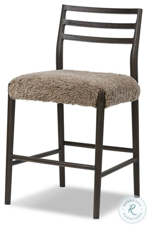 Glenmore Light Carbon and Taupe Shearling Counter Height Stool