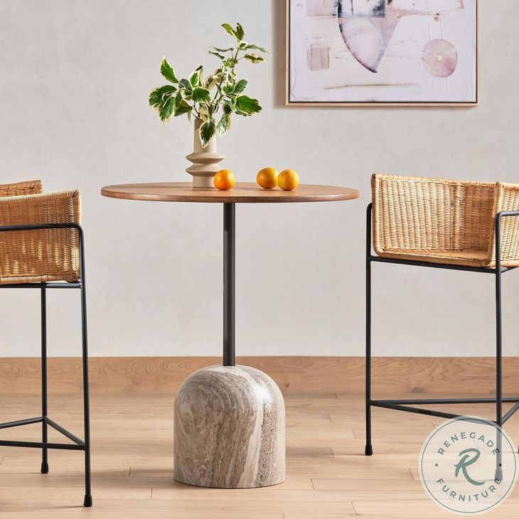 Fay Antique White Marble And Dark Natural Oak Counter Height Dining Table