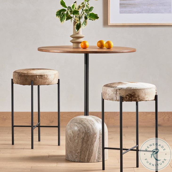Fay Antique White Marble And Dark Natural Oak Bar Table