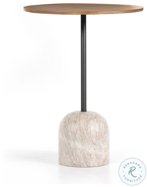 Fay Antique White Marble And Dark Natural Oak Bar Table