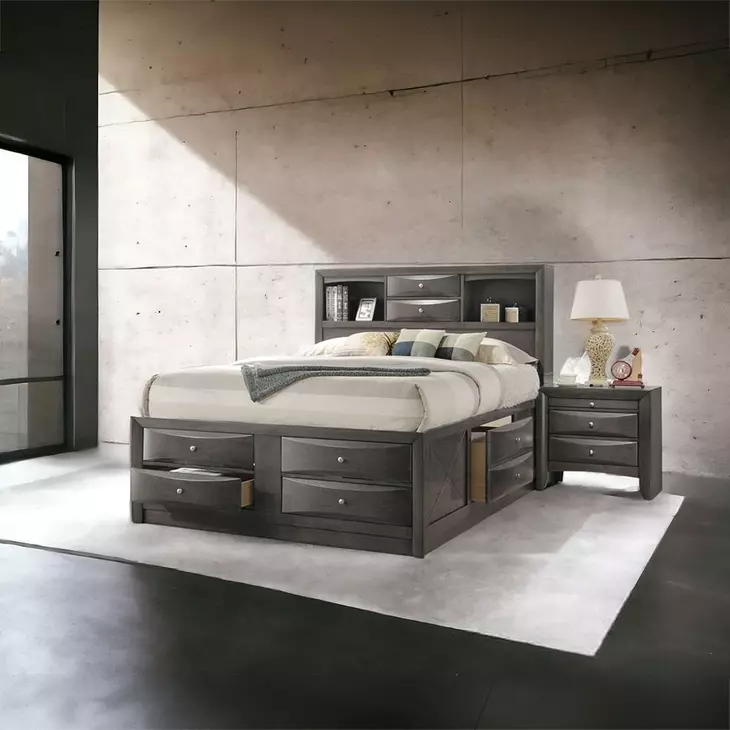 Ireland Gray Oak King Storage Platform Bed