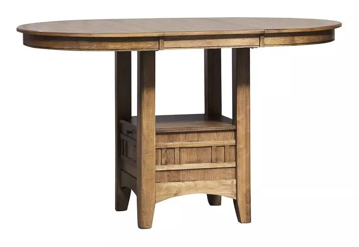 Santa Clara Antique Honey and Textured Linen Upholstered 5 Piece Extendable Pub Set