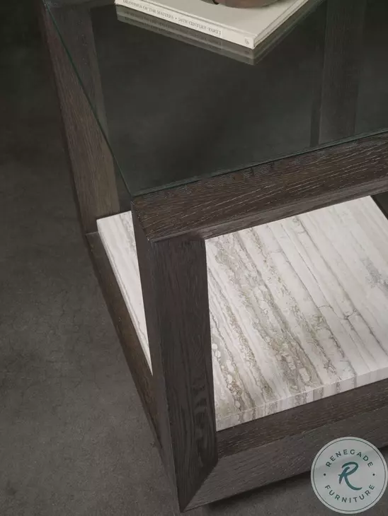 Signature Designs Rich Mocha Brown And Nature Travertine Venerato Rectangular End Table