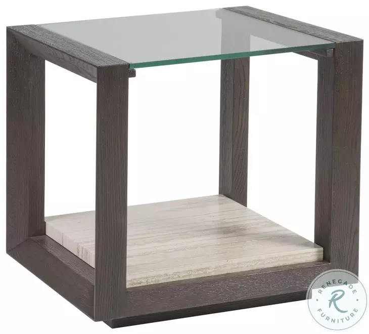Signature Designs Rich Mocha Brown And Nature Travertine Venerato Rectangular End Table