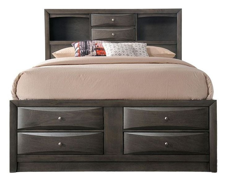 Ireland Gray Oak Queen Bookcase and Storage Bed