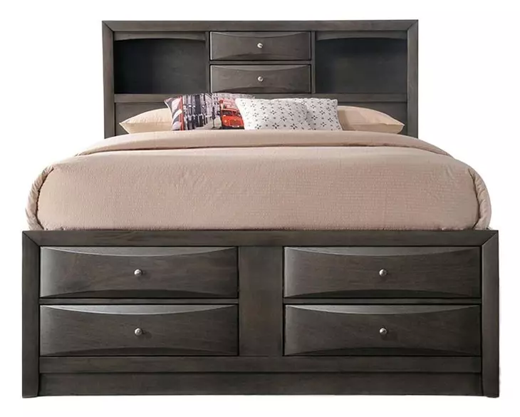 Ireland Gray Oak Queen Bookcase and Storage Bed