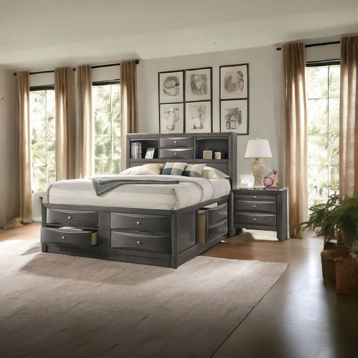 Ireland Gray Oak Queen Bookcase and Storage Bed