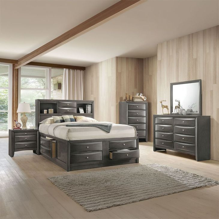 Ireland Gray Oak Queen Bookcase and Storage Bed