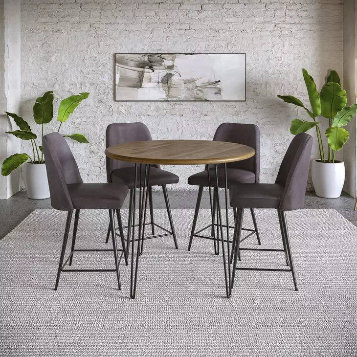 Brennan Dark Brown Upholstered 5 Piece Counter Height Dining Set