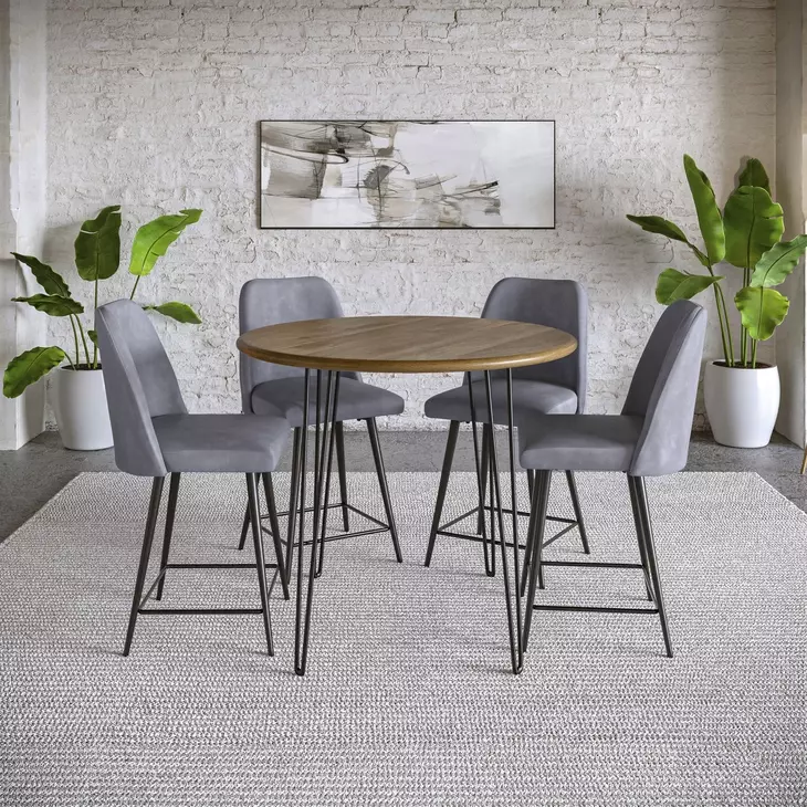 Brennan Gray Upholstered 5 Piece Counter Height Dining Set