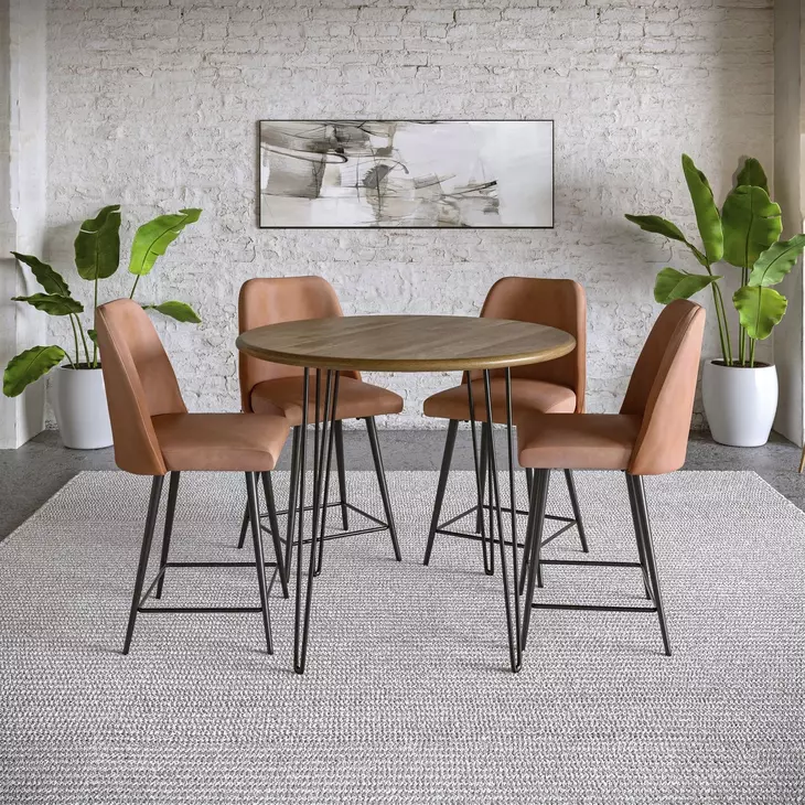 Brennan Light Brown Upholstered 5 Piece Counter Height Dining Set