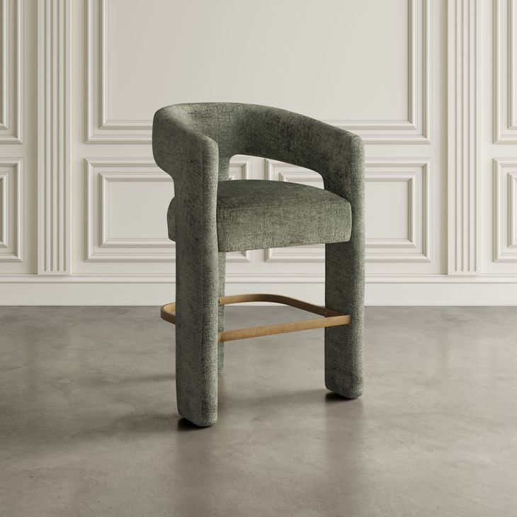 Gwen Luxury Brown and Green Upholstered 5 Piece Counter Height Dining Set