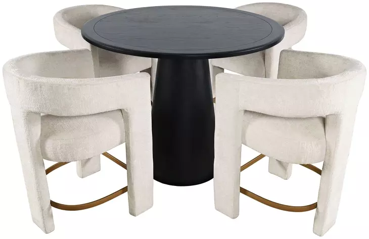 Gwen Luxury Black and Beige Upholstered 5 Piece Counter Height Dining Set