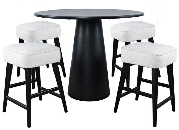 Nash Black and White Upholstered 5 Piece Counter Height Dining Set with Backless Stools