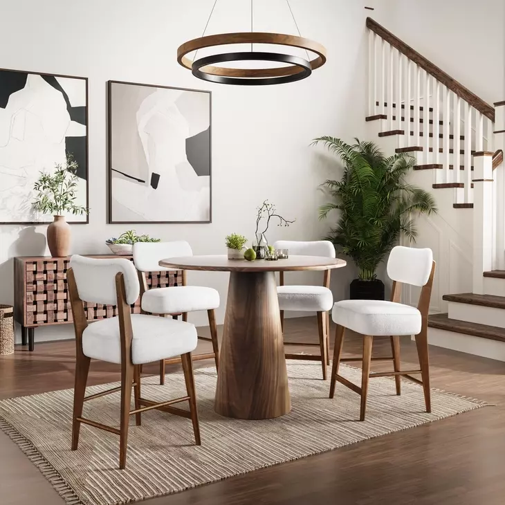 Nash Walnut and White Upholstered 5 Piece Counter Height Dining Set