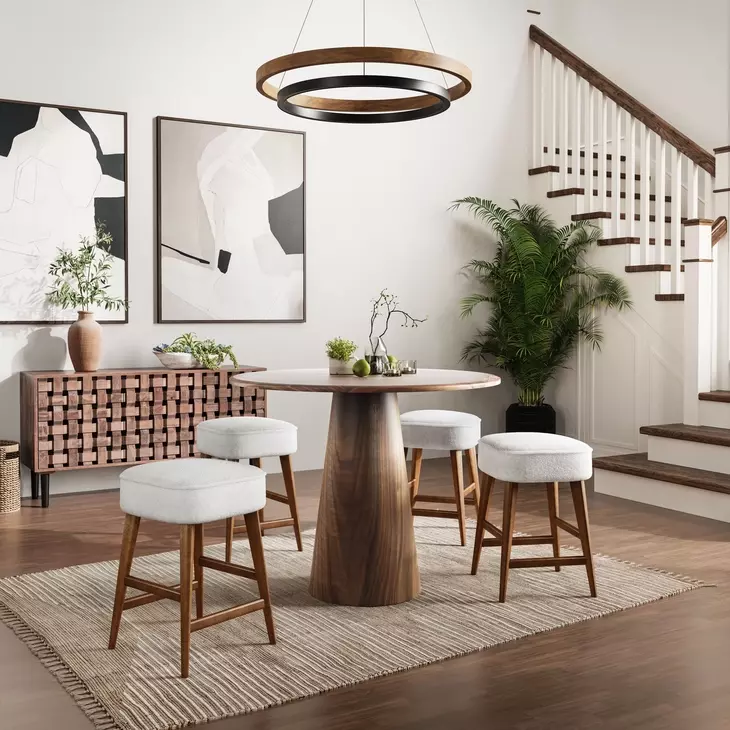 Nash Walnut and White Upholstered 5 Piece Counter Height Dining Set with Backless Stools