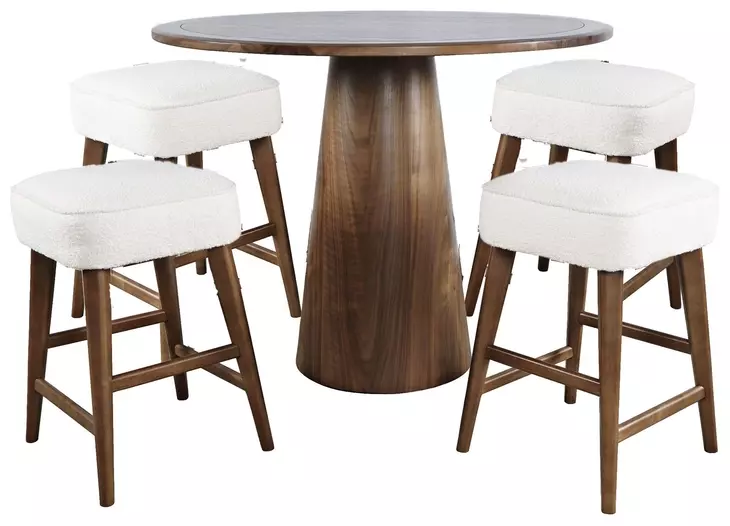 Nash Walnut and White Upholstered 5 Piece Counter Height Dining Set with Backless Stools
