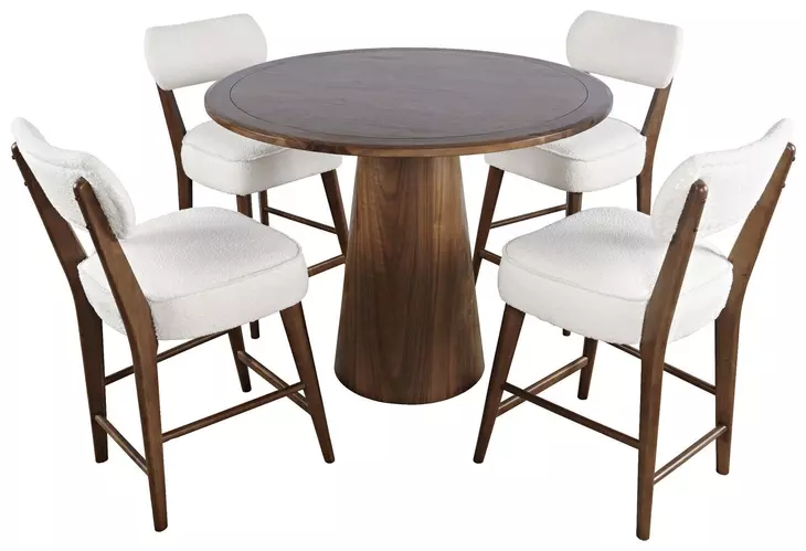 Nash Walnut and White Upholstered 5 Piece Counter Height Dining Set