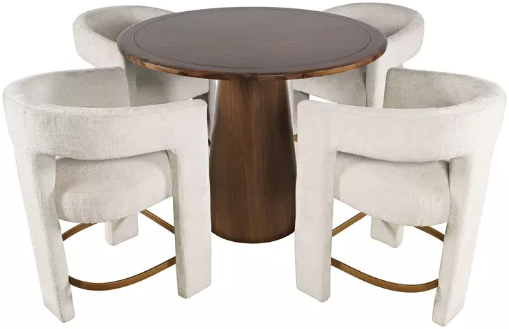 Gwen Luxury Brown and Beige Upholstered 5 Piece Counter Height Dining Set