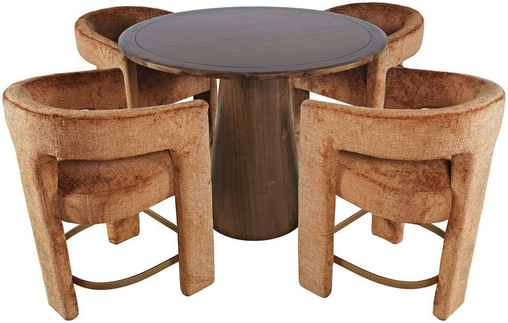 Gwen Luxury Brown and Red Upholstered 5 Piece Counter Height Dining Set