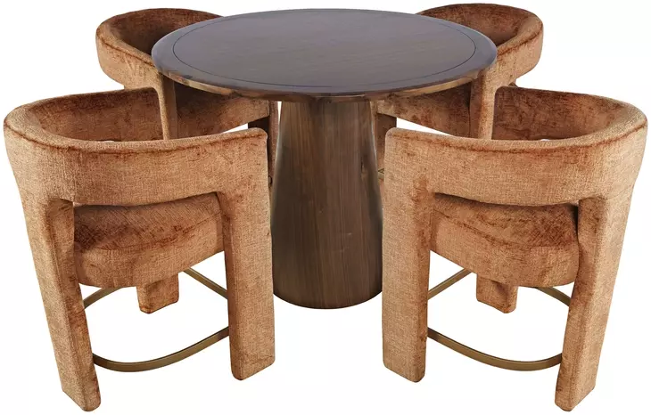 Gwen Luxury Brown and Red Upholstered 5 Piece Counter Height Dining Set