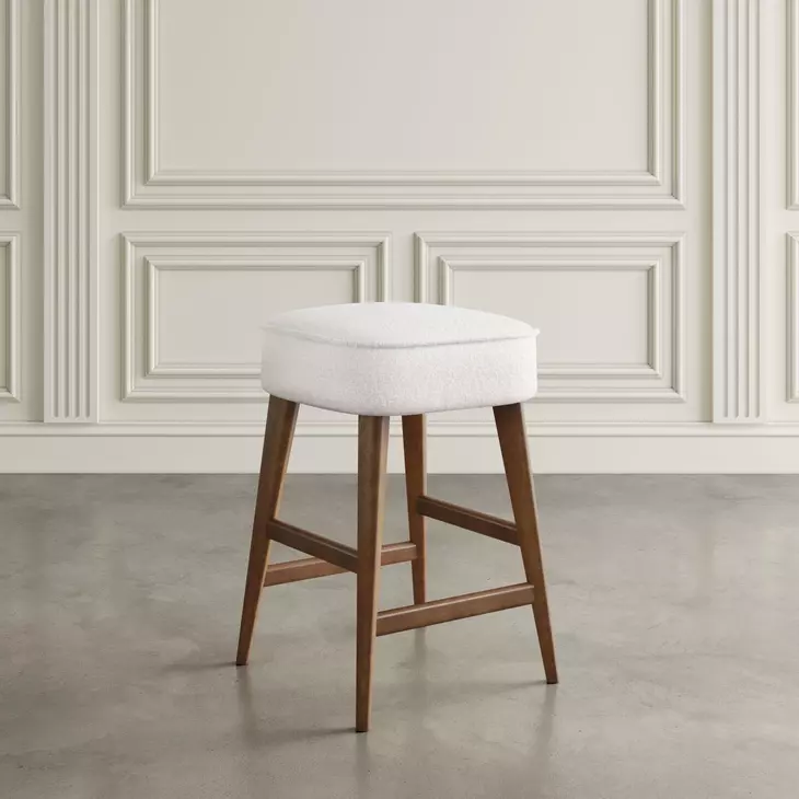 Nash Walnut and White Upholstered 5 Piece Counter Height Dining Set with Backless Stools