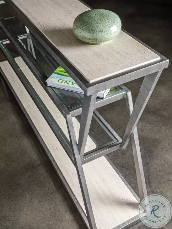 Signature Designs Ribbed Silver Leaf Adamo Console Table