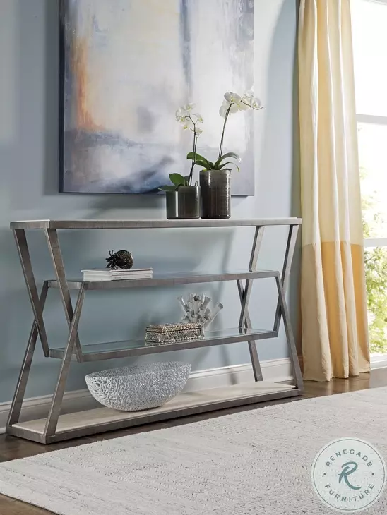 Signature Designs Ribbed Silver Leaf Adamo Console Table