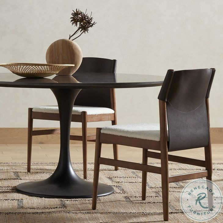 Lulu Espresso Leather Blend And Cardiff Cream Performance Fabric Dining Chair Set of 2