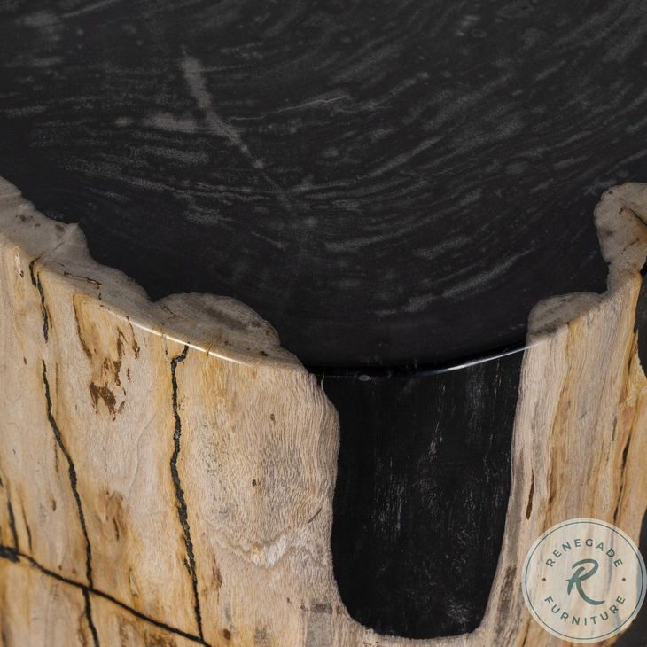 Kos Light Petrified Wood Round End Table