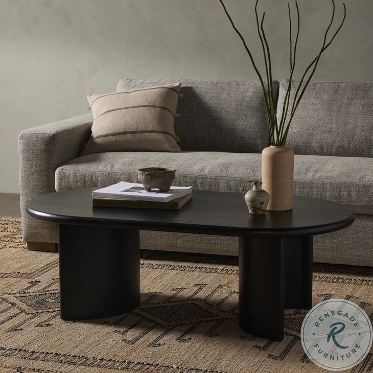 Paden Aged Black Acacia 51" Oval Coffee Table