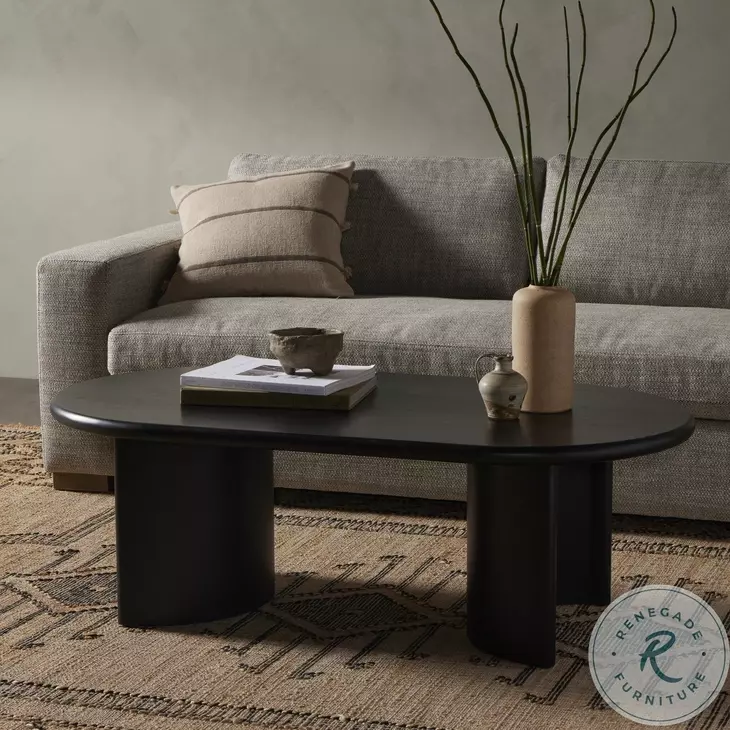 Paden Aged Black Acacia 51" Oval Coffee Table