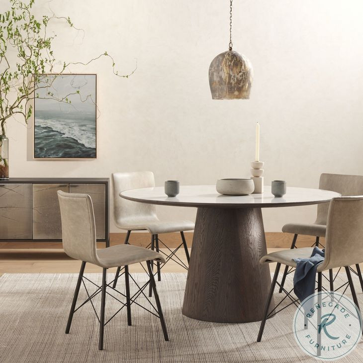 Skye Weathered Dark Oak And White Marble Round Dining Table