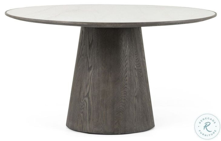Skye Weathered Dark Oak And White Marble Round Dining Table