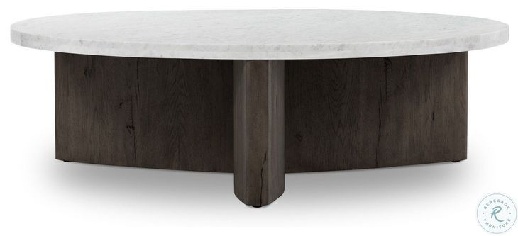 Toli Italian White Marble and Smoked Black Veneer Round Coffee Table