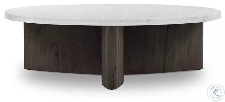 Toli Italian White Marble and Smoked Black Veneer Round Occassional Table Set