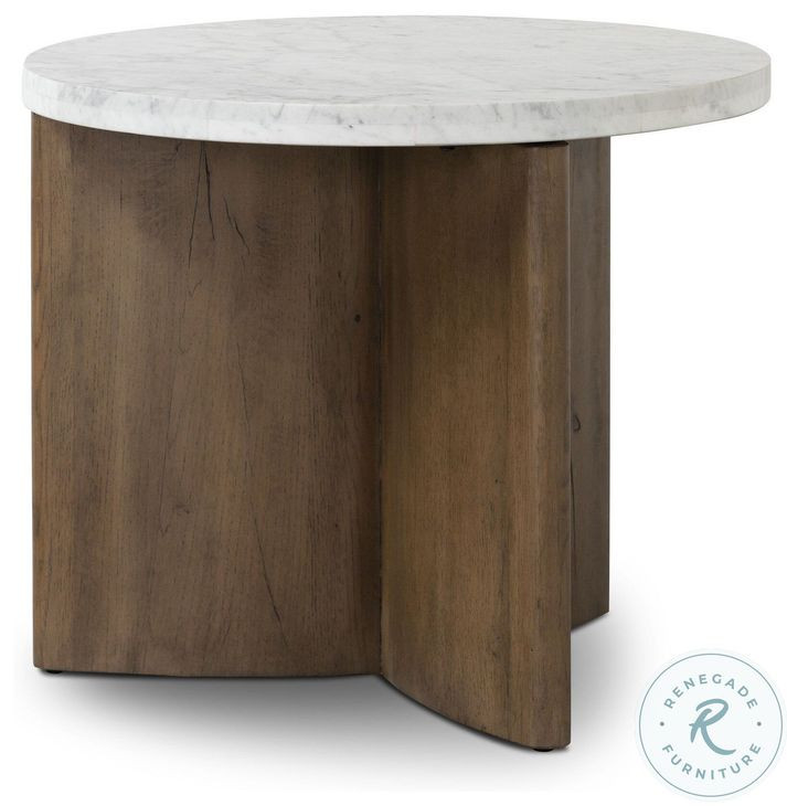 Toli Italian White Marble Round End Table