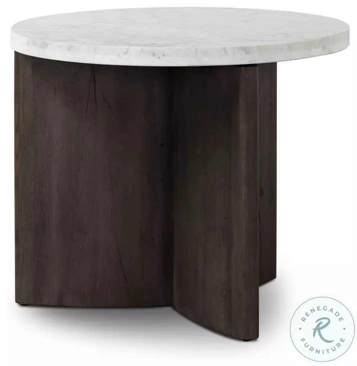 Toli Italian White Marble and Smoked Black Veneer Round End Table