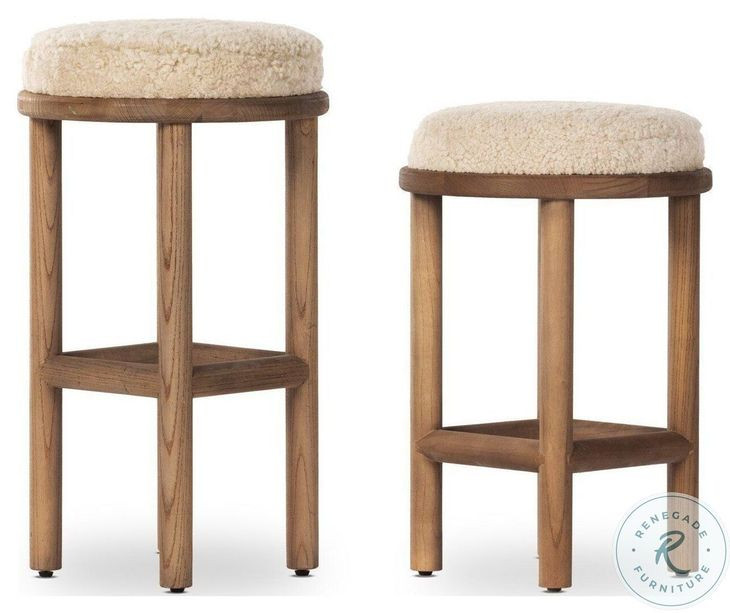 Saldino Beige Shearling Counter Height Stool