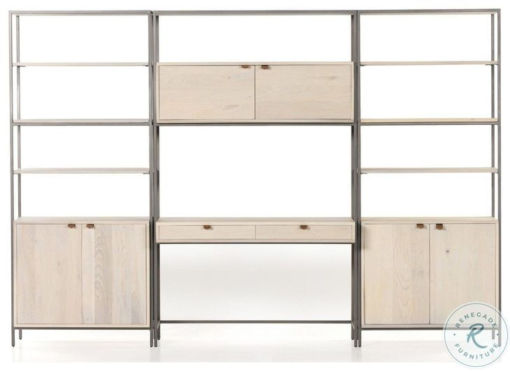 Trey Dove Poplar Modular Wall Desk With 2 Bookcases