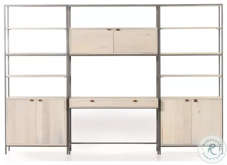 Trey Dove Poplar Modular Wall Desk With 2 Bookcases