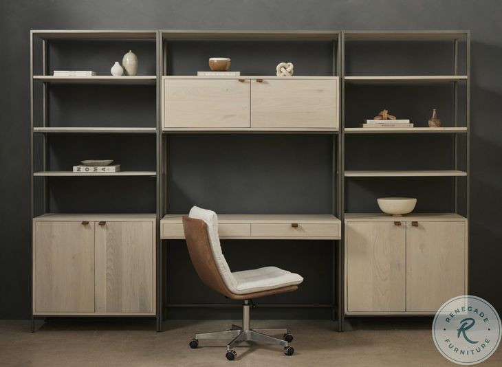 Trey Dove Poplar Modular Wall Desk With 2 Bookcases