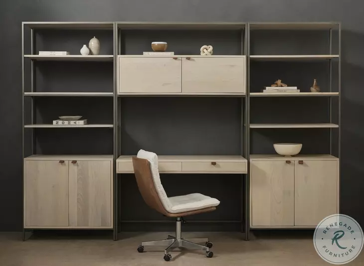 Trey Dove Poplar Modular Wall Desk With 2 Bookcases