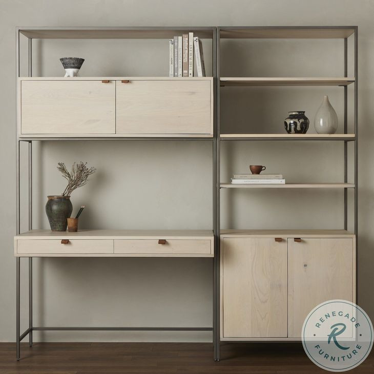 Trey Dove Poplar Modular Wall Desk With 1 Bookcase