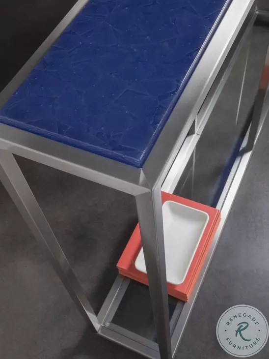 Signature Designs Blue And Brushed Stainless Steel Ultramarine Console Table